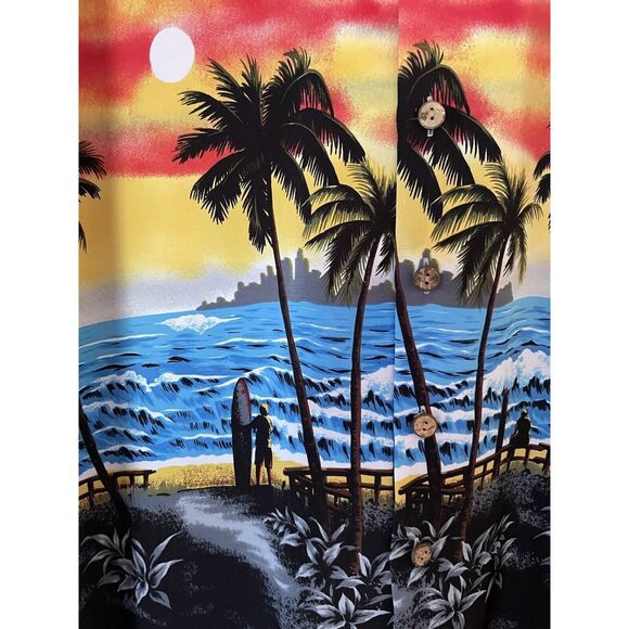 Beach Scene Hawaiian Surfer‎ Shortsleeved Buttonup XL Kennington Summer Tropical - Picture 1 of 4